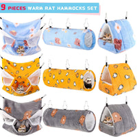 Abbylike 9 Pieces Rat Hammock 3 Tier Guinea Pig Ferret Hammocks Small - Yellow, Grey, Blue / Bear - image 2