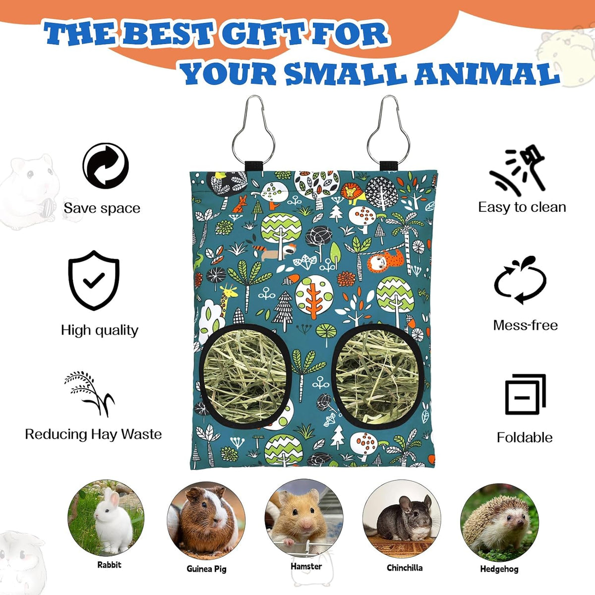 3 Pcs Rabbit Hay Feeder Bag - 11.8"×8.7" / Blue,Orange,Green - image 4