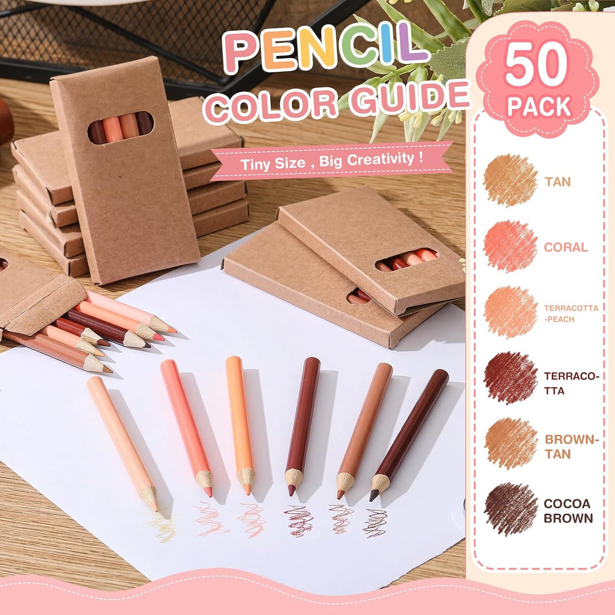Ctosree mini colored pencils in kraft boxes, 6 natural wood pencils per box - view 7