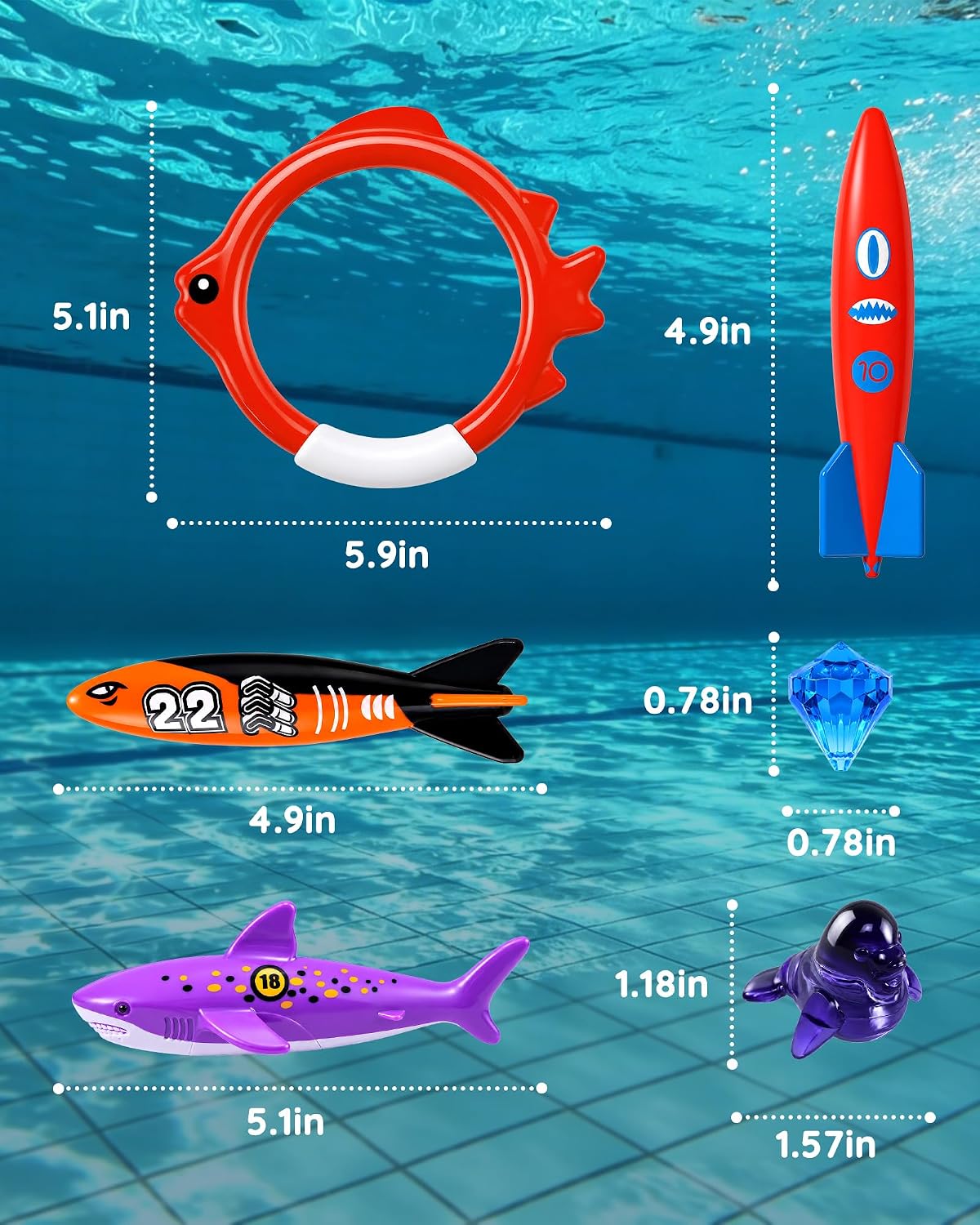 20Pcs Summer Pool Diving Swimming Toys for Kids Ages 3-12 - 20blue - image 2