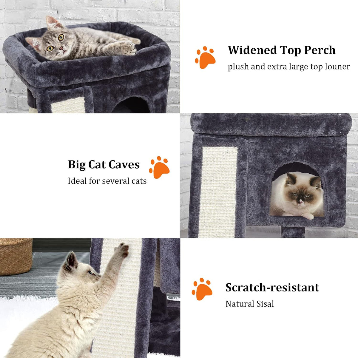 SYANDLVY Gothic Cat Tree with Coffin Bed for Indoor Cats - Smoky Grey - image 3
