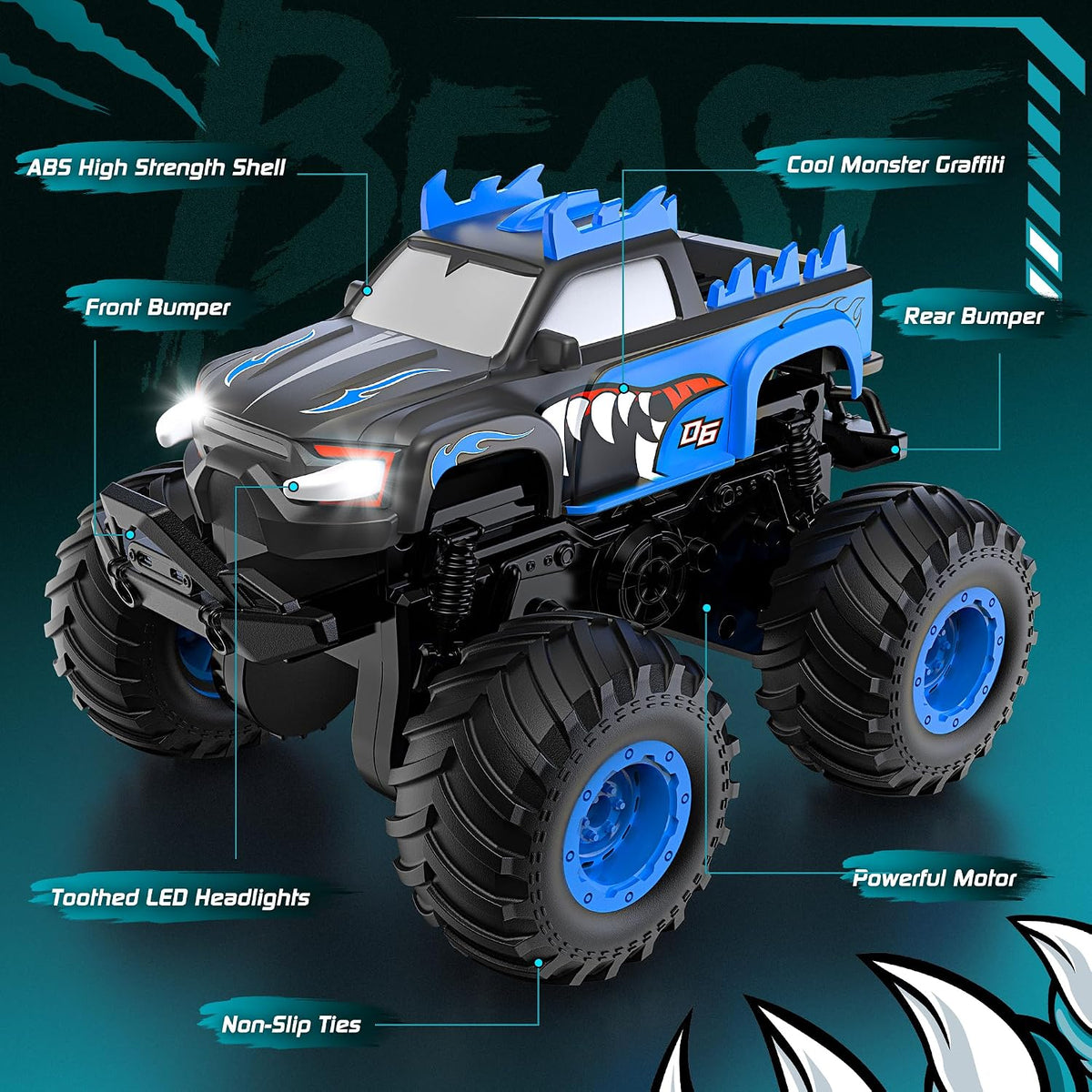 Remote Control Car All-Terrain 1:18 Rc Car with LED Lights 2 Batteries – Fun for Kids & Family - Dark Blue - image 2