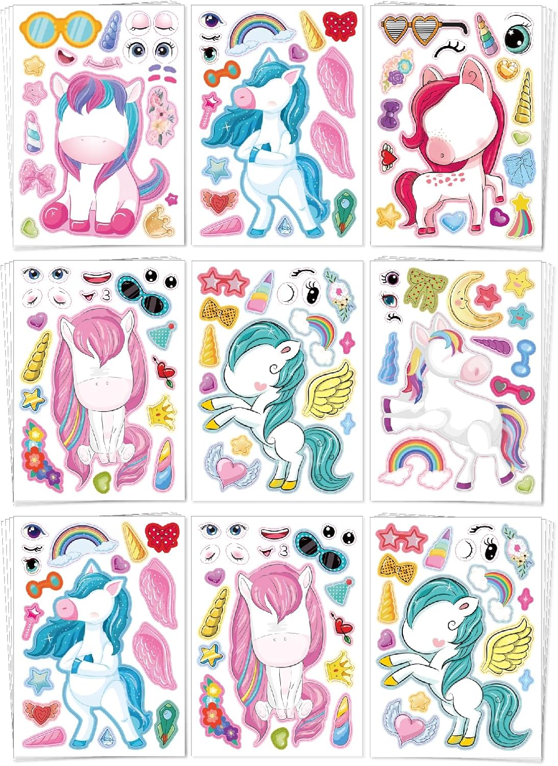 30 Unicorn Make-a-Face Sticker Sheets for Kids – Fun for Kids & Family - Fantasy Unicorn
