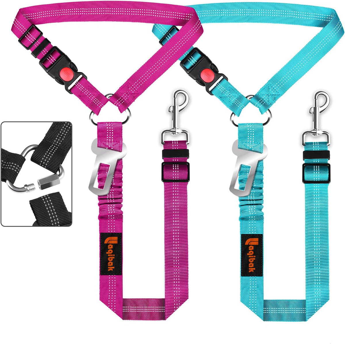 Laqibak Removable Dog Seat Belt Harness for Car - Blue+Rose