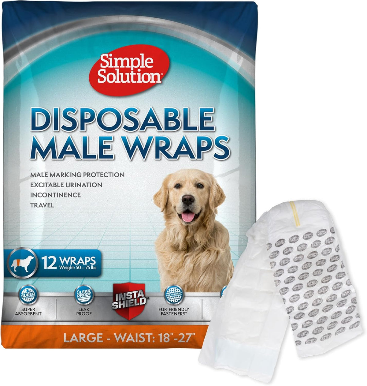 Simple Solution Male Dog Diapers, Disposable Belly Bands, M - Large / 12