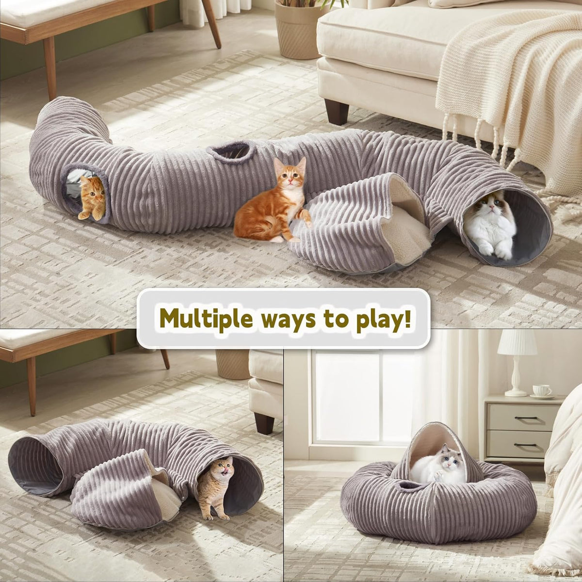 Cat Tunnel Bed for Indoor Cats - Grey / 33.5"L x 33.5"W x 10"H - image 2