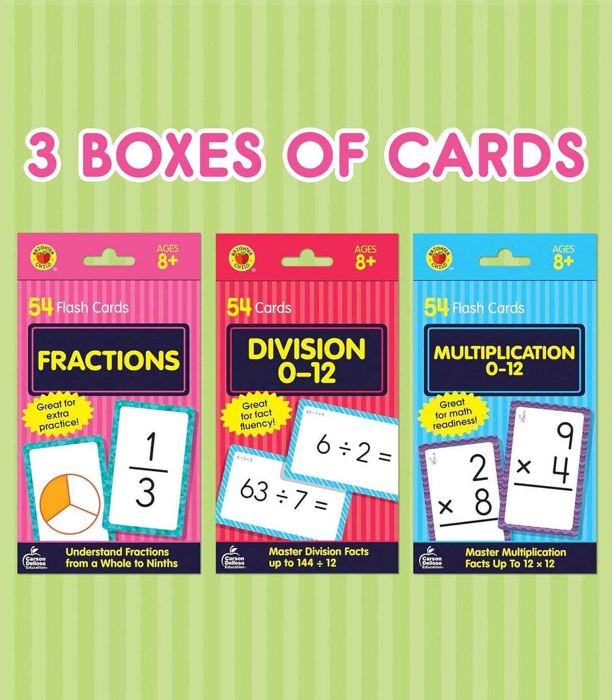 Carson Dellosa 3-Pack Math Flash Cards, Ages 8-12 - image 2