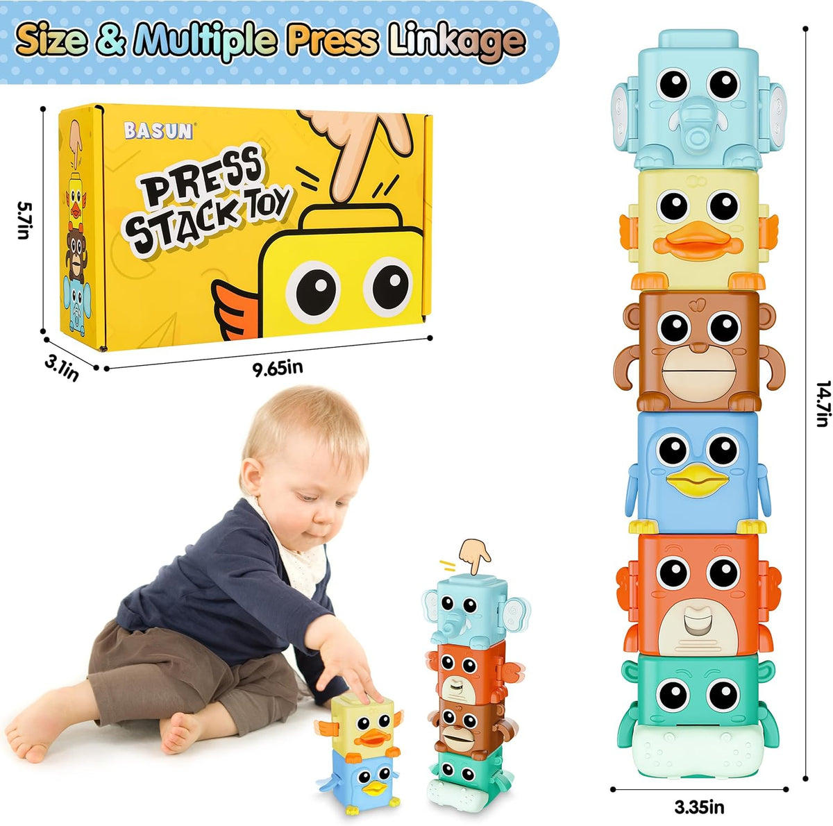 BASUN animal stacking toys set with crab, duck, monkey, penguin, buffalo and elephant - view 5