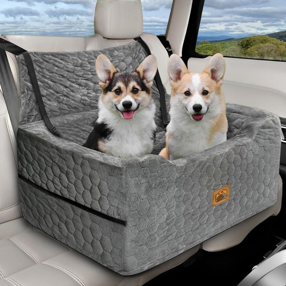 Dog Car Seat for Small/Medium Dogs, Memory Foam Dog Booster Seat - Gray / Large