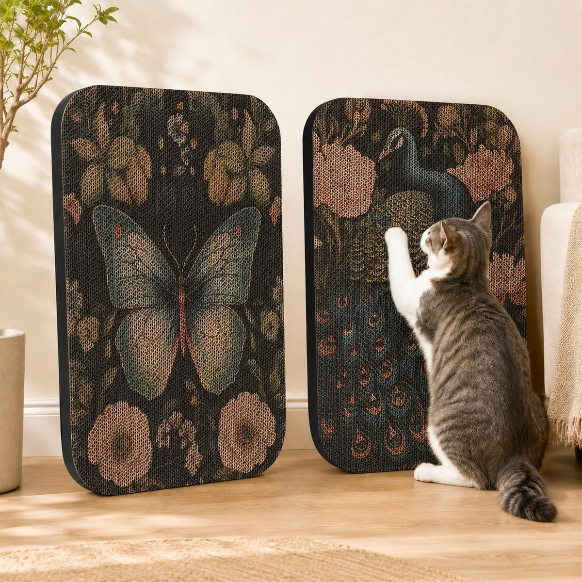 Cat Wall Scratcher, Art Cat Scratching Board for Indoor Cats – Essentials for Cats - Butterfly & Peacock