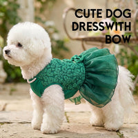 ASENKU Dog Dress, Dog Wedding Dress with Bows, Veil Attachment - Green / X-Small - image 4