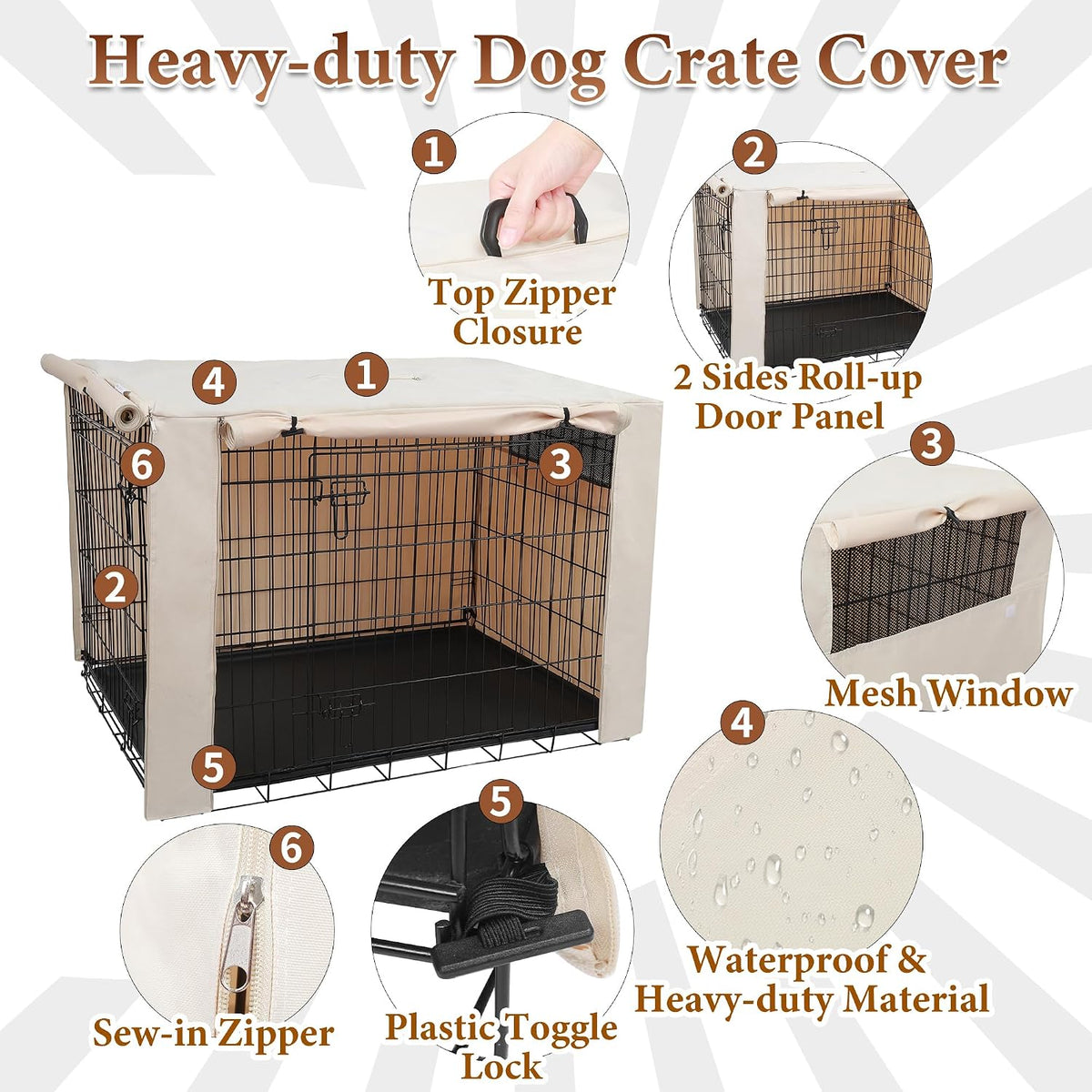Deblue 36 inch Dog Crate Cover Fit for 36 inch Wire - – Essentials for Dogs - 42.0"L x 28.0"W x 30.0"H / Beige - image 4