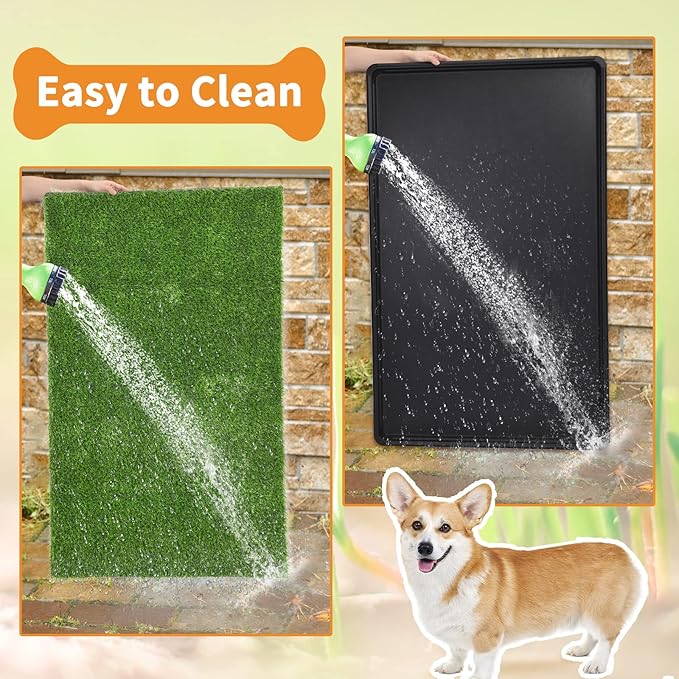 LOOBANI Large Dog Grass Pad with Tray - Dog Litter Box - Indoor Potty for Apartment and Patio Training - with 2 Packs Grass Pee Pads for Replacement, 47.6×29 Inch