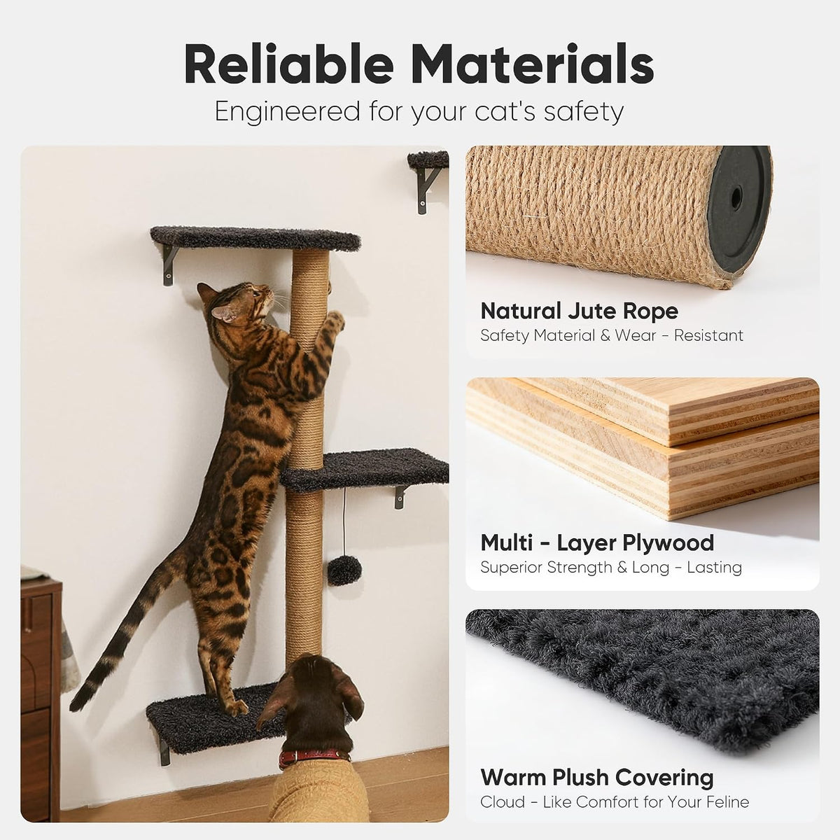 FUKUMARU Cat Wall Shelves - Gray / 4-Piece Set with Hammock - image 3