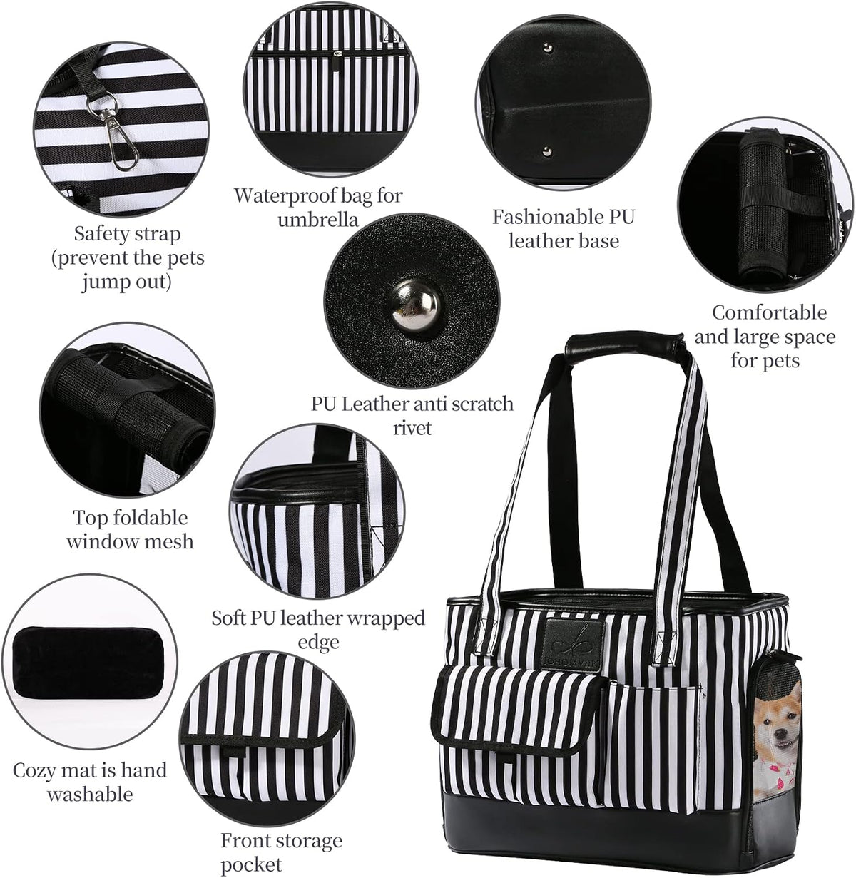 Cat Carrier, Dog Carrier, Pet Carrier - Black White Stripes New - image 3