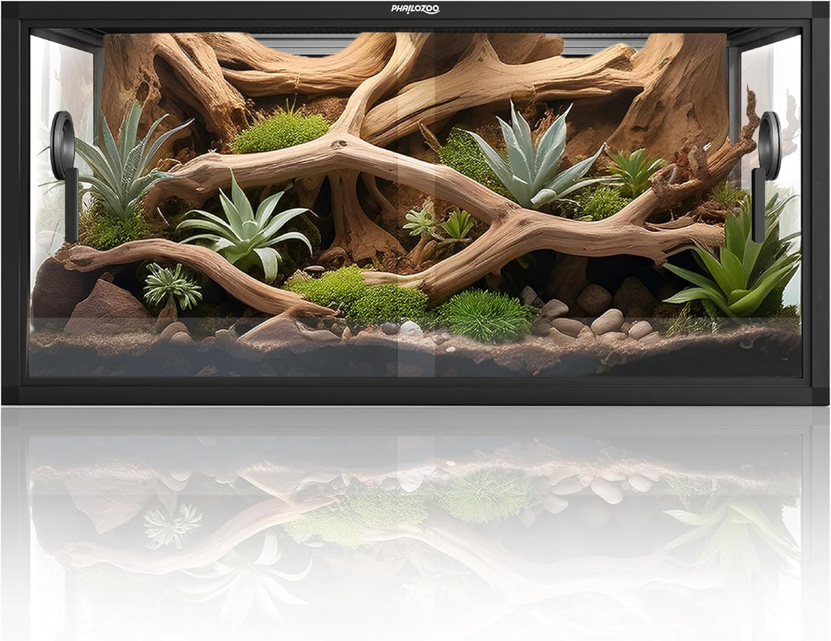 120 Gallon Reptile Tank, Stackable 4x2x2 Reptile Enclosure – Essentials for Reptiles And Amphibians - Ultimate Black / 50 Gallon