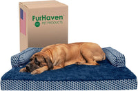 Furhaven Orthopedic Dog Bed for Large Dogs w/ Removable Bolsters - Diamond Blue (Plush & Woven Décor) / Jumbo Plus