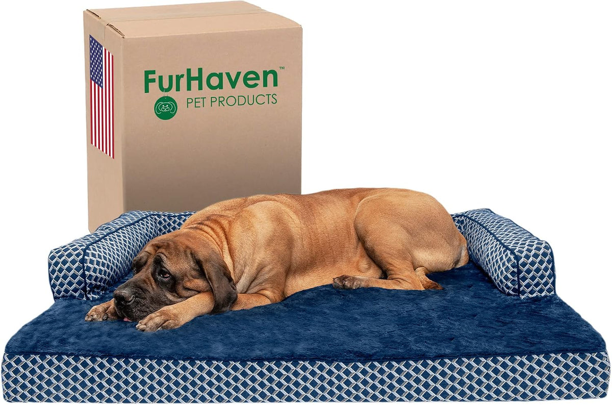 Furhaven Orthopedic Dog Bed for Large Dogs w/ Removable Bolsters - Diamond Blue (Plush & Woven Décor) / Jumbo Plus