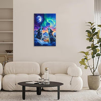 Wolf Wall Art Wolves Canvas Wall Decor Prints Framed Painting Aurora Pictures Gifts Artwork for Bathroom Bedroom Living Dining 16"x24"