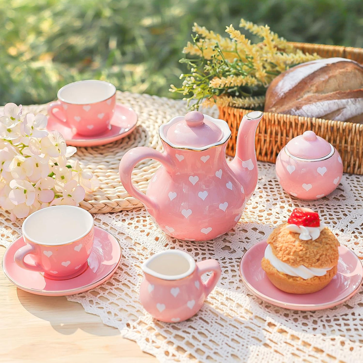 TUZT Tea Party Set for Little Girls Ages 3-8 - Pink Heart - image 4