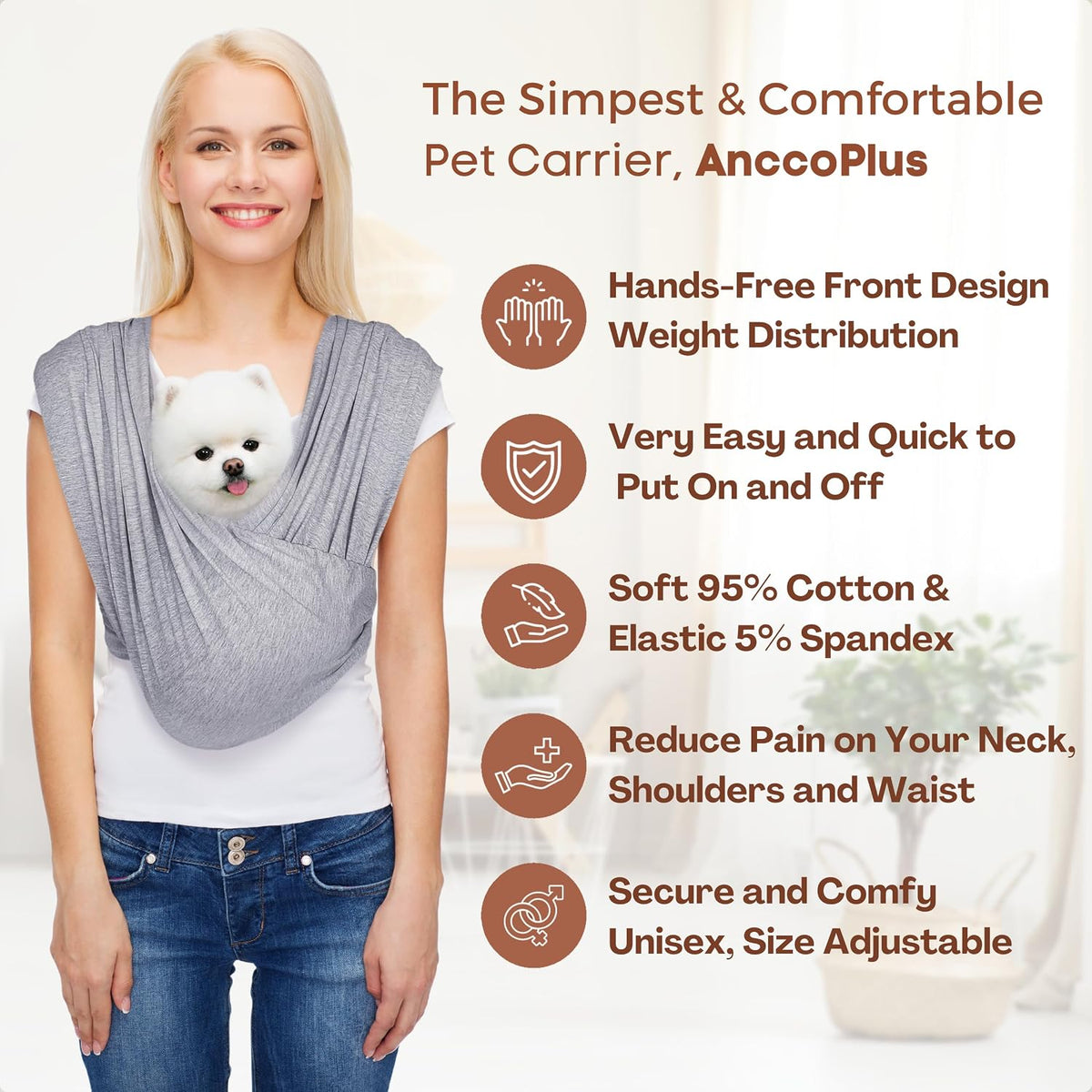 Small Dog Sling Carrier, Hands-Free - Light Heather Gray / Regular - image 3