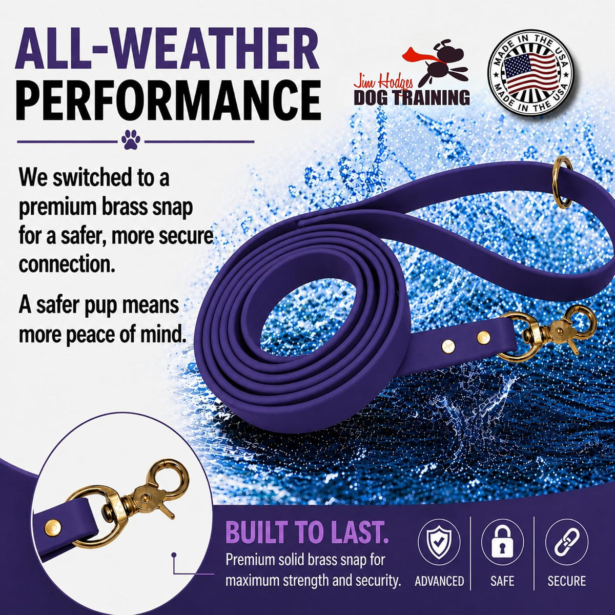 Biothane Leash, Brass, 6 ft x 5/8, Black – Essentials for Dogs - 5/8 / Purple - image 3