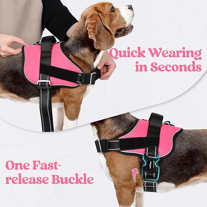 rabbitgoo Dog Harness for Small, Easy On Pet Vest with One Buckle, No Pull Adjustable Service Harness with D-Ring & Handle, Reflective for Safety Walking, Training, Pink, S