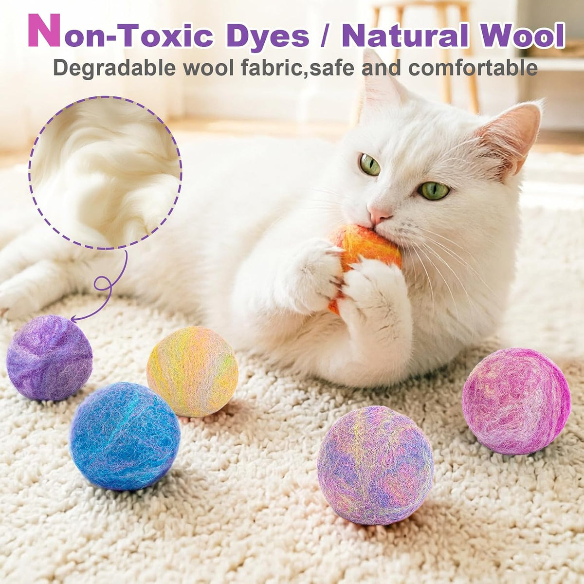 Cat Toys Balls with Bell Inside, Wool Yarn Catnip Toys Ball 6Pcs – Essentials for Cats - image 3