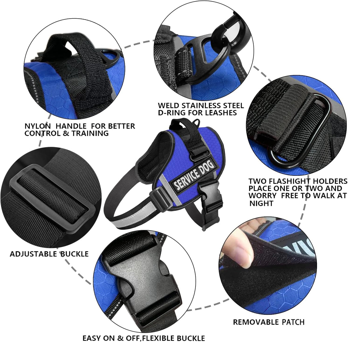 JSXD Dog Harness,No-Pull Service Dog Harness with Handle Adjustable Outdoor Pet Dog Vest 3M - L / Blue - image 2