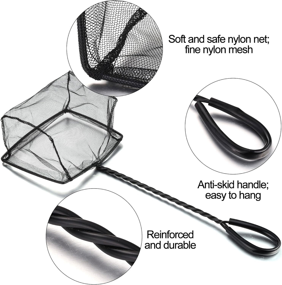Mogoko 2 Pack Aquarium Net Fish Net Small Net Multi-Size Fine Mesh - 3. Black / 5 Inch - image 2