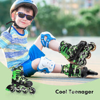 Kuxuan Boys Adjustable Inline Skates with Light up Wheels for Kids - Green Camo / Large(Kids 3-6 US) - image 4