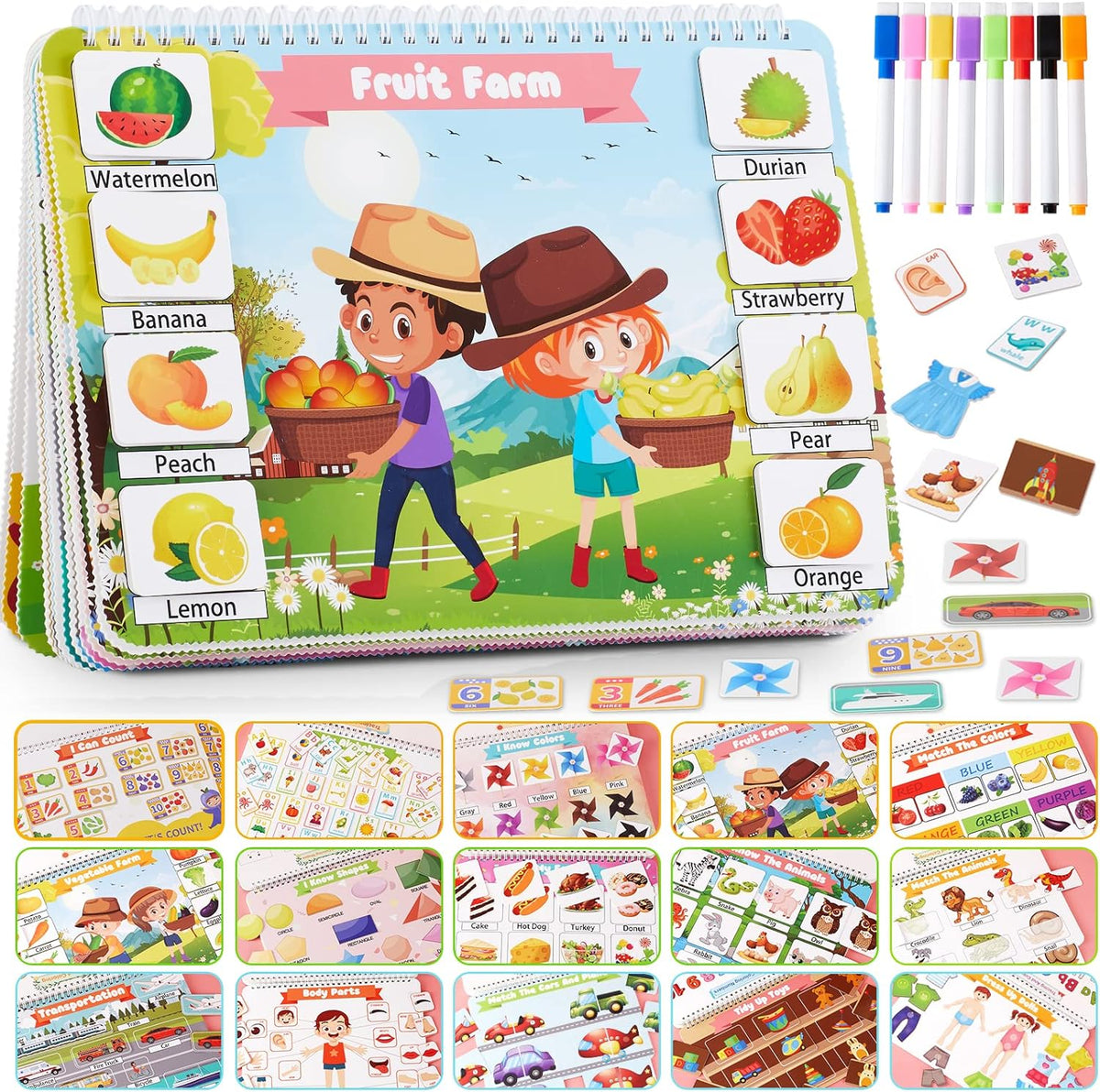 Huijing Montessori Preschool Learning Activities Busy Book - Green