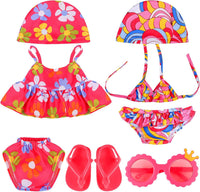 Kajaia 8 Pcs 18 Inch Doll Swimsuits Clothes and Accessories – Fun for Kids & Family - Bright Pink / Lovely