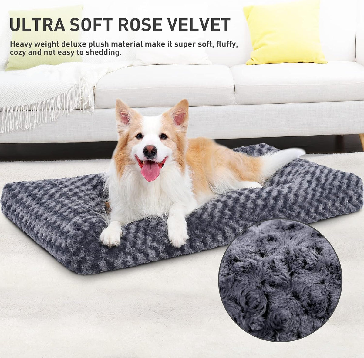 KSIIA Washable Dog Bed Medium Size Dog Crate Bed Plush Pet Mat - Dark Grey / 47.0"L x 29.0"W x 4.0"Th - image 3