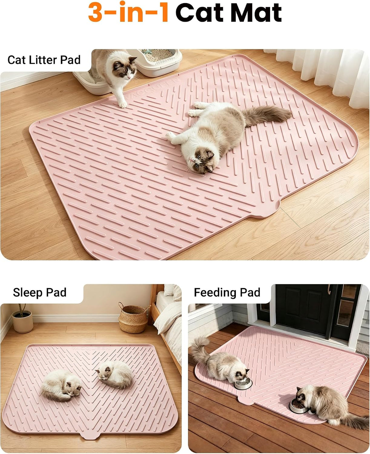 Cat Litter Mat, 47"x37" Extra Large Litter Box Mat, Silicone Mat - Pink - image 3