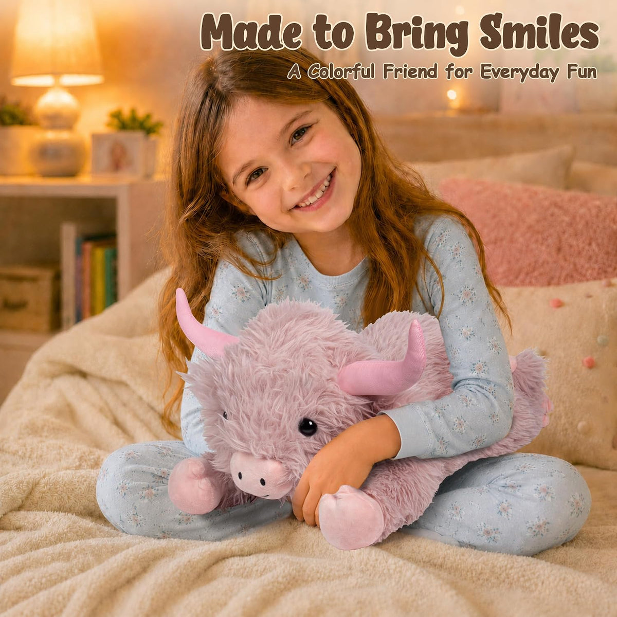 Wepop 5lbs Highland Cow Weighted Stuffed Animals 22in Giant Highland - Highland Cow-pinkp - image 2