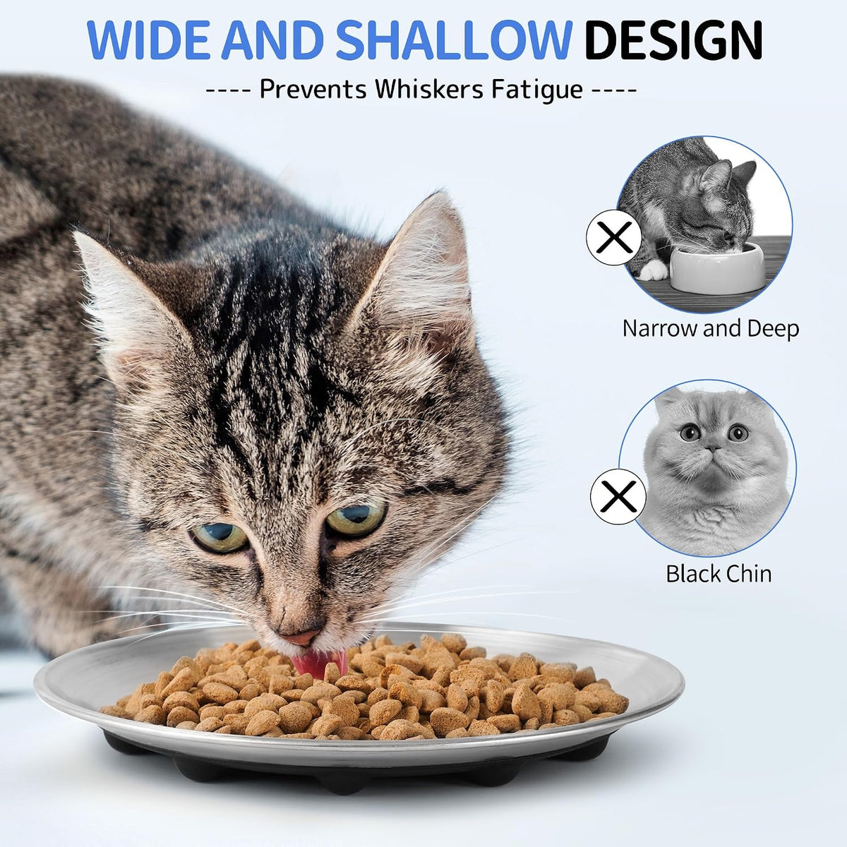 Stainless Steel Cat Bowls, Nonslip Cat Food Dishes or Plates – Essentials for Cats - Silver+Black-2 Pack - image 3