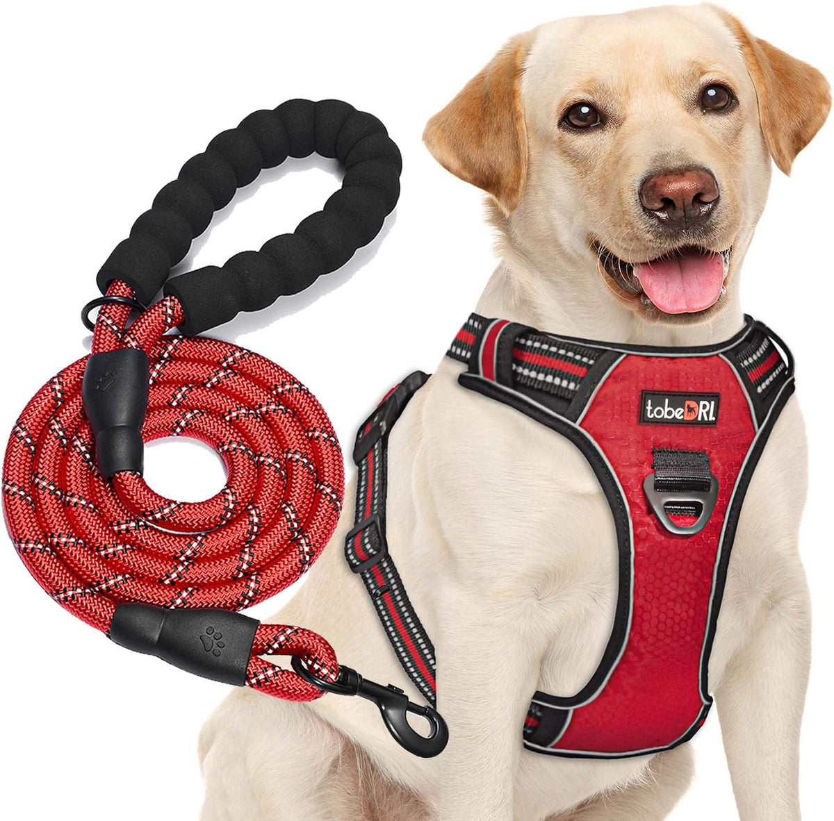 tobeDRI No Pull Dog Harness Adjustable Reflective Oxford Easy Control - Red / Large
