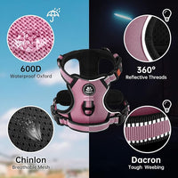 NESTROAD No Pull Dog Harness,Adjustable Oxford Medium Dog Harness with Leash,Reflective No-Choke Pet Vest Harness with Easy Control Soft Handle for Small Medium Large Dogs(M,Pink)