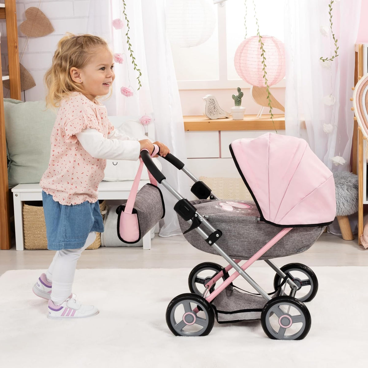 Bayer Baby Doll Stroller Toy Set with Bag - Grey and Pink - image 4