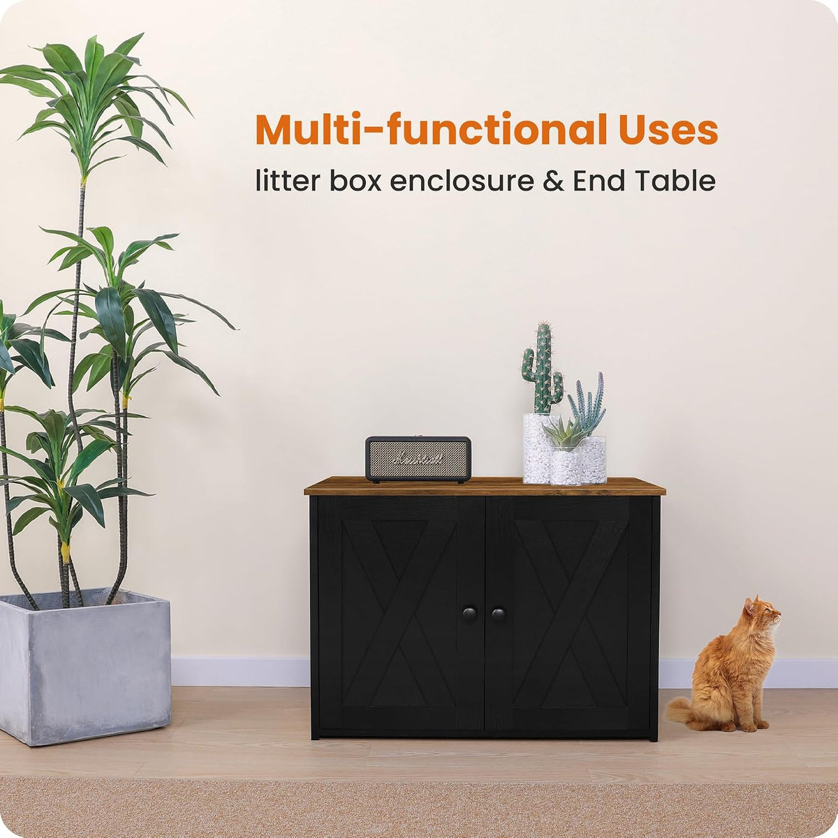 Cat Litter Box Enclosure, Hidden Litter Box Furniture - Black+Warm Brown - image 2