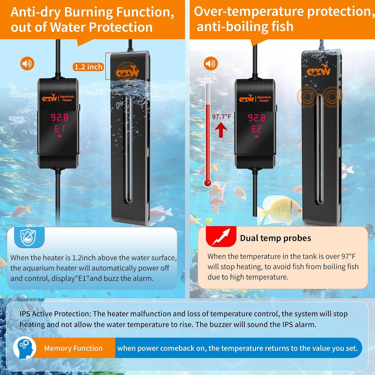 azw 800W Aquarium Heater for 110‑250 Gal - L - image 4