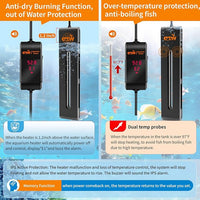 azw Aquarium Heater 300W/500W/800W, Fish Tank Heater with Digital LED Controller, Frequency Conversion Energy Saving, IPS Anti-Boiling Fish, Multiple Intelligent Protection for Freshwater/Saltwater
