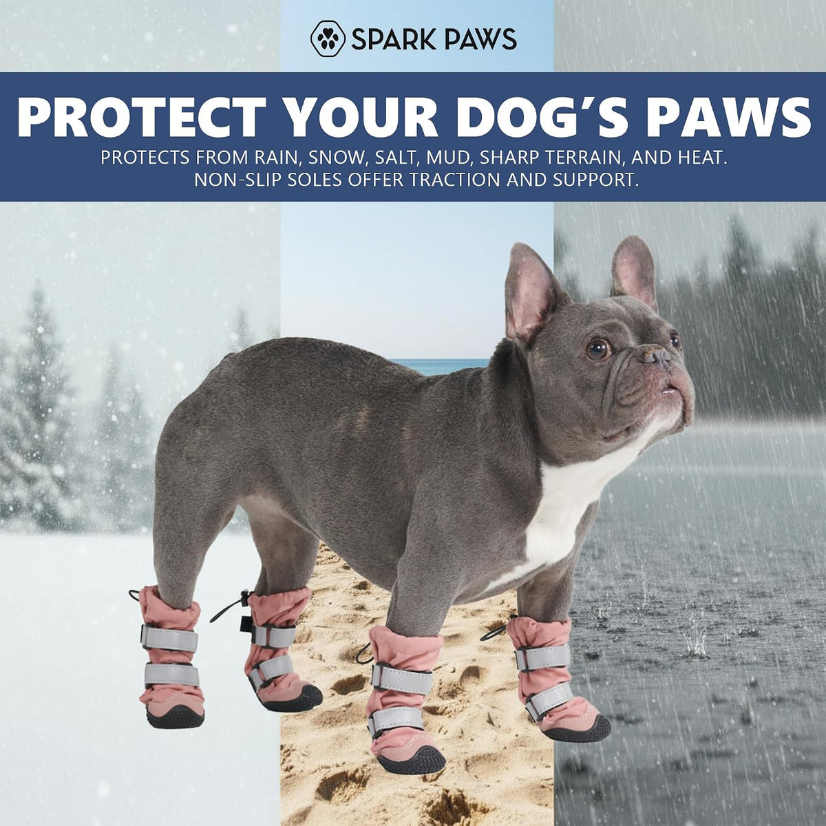 Spark Paws Dog Winter Boots, Waterproof Snow Booties - Pink / Size 2: 1.8"x2.4"(W*L) (Pack of 4) - image 3