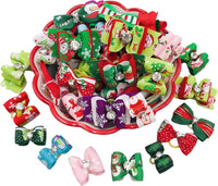 PET SHOW 20pcs Halloween Small Dog Hair Bows with Rubber Bands - 20pcs Christmas