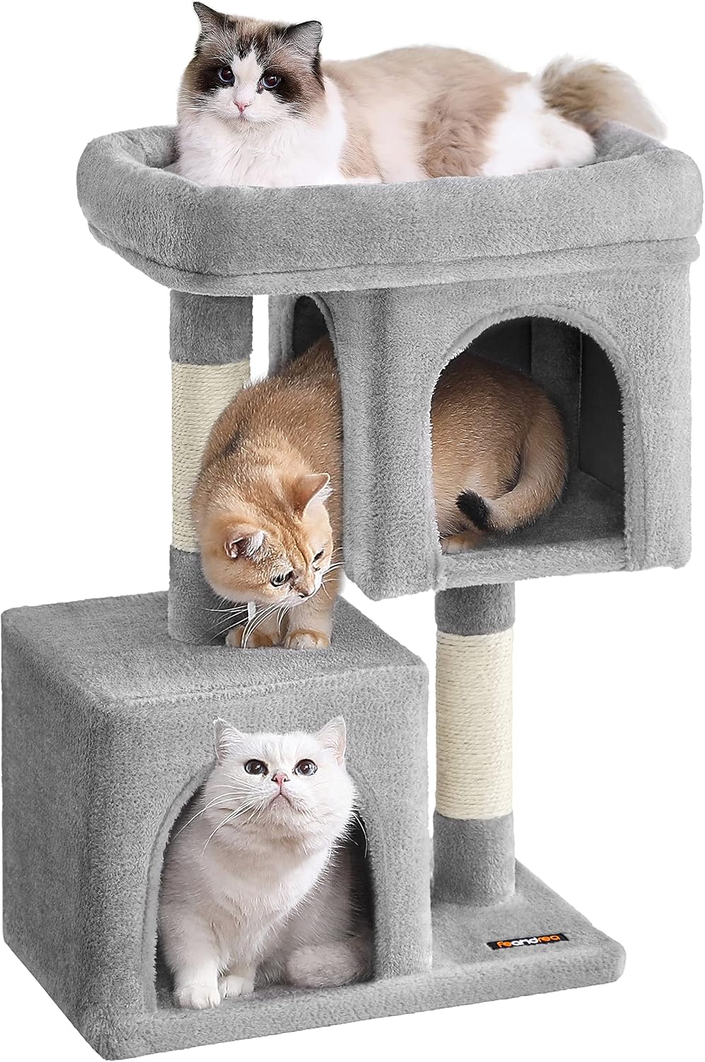Feandrea Cat Tree, Plush Kitten Condo - M (19.3"L x 12.6"W x 29.1"H) / Light Gray