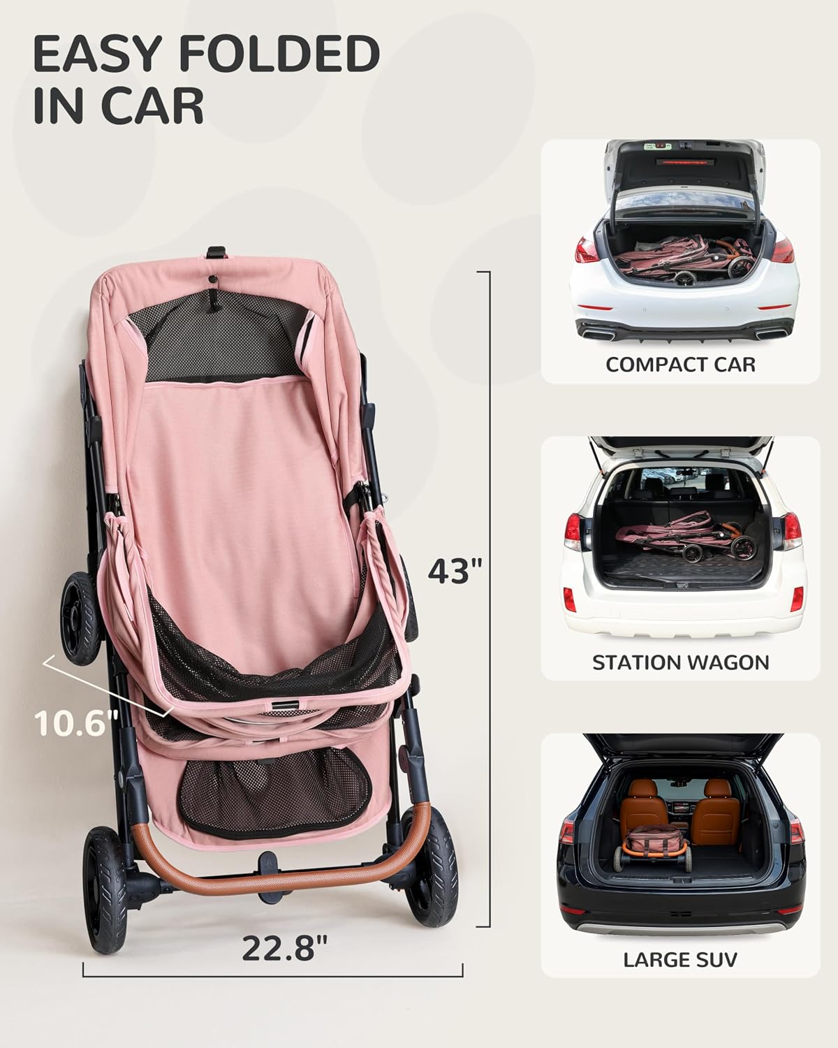 Dog Stroller for Large & Medium Dogs, for 2 Small Dogs – Essentials for Dogs - Bluesh Pink - image 4