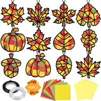 Renbuzhu fall leaf paper suncatcher craft kit with tissue paper and adhesive frames - view 3