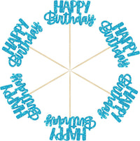 Gyufise 24Pcs Happy Birthday Cupcake Toppers Gold Glitter Celebrating - Blue - image 3