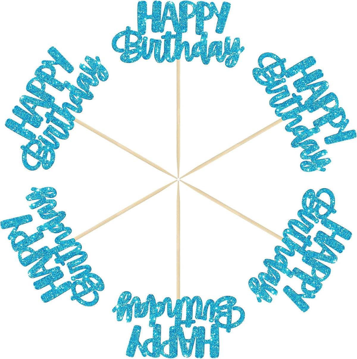 Gyufise 24Pcs Happy Birthday Cupcake Toppers Gold Glitter Celebrating - Blue - image 3